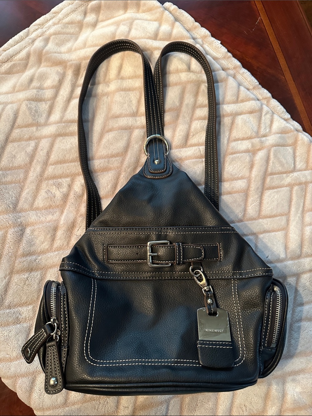 Nine West Black Backpack Purse with Contrast Stitching